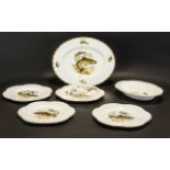 Shelley Ware Five Piece Fish Set comprising 4 x 9'' plates, oval baker, plus oval platter bone china