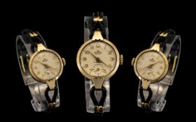 Smiths Delux Ladies 9ct Gold Cased Mechanical 15 Jewel Wrist Watch.