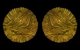 Pair of Svaja Scandinavian Glass Chargers in beautiful gold and amber design,