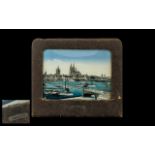 German Painting/Transfer Print On Glass Titled Andenken An Koln, 7 x 9 Inches, Textured Paper Frame,