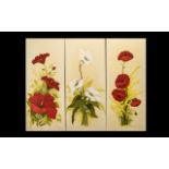 Set of (3) Oil Paintings on Canvas Depicting Flowers - all are unframed. By modern painter Sue