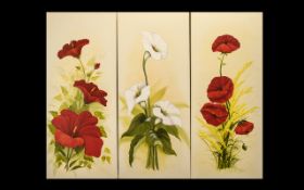 Set of (3) Oil Paintings on Canvas Depicting Flowers - all are unframed. By modern painter Sue