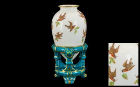 Minton Style Egg Shaped Vase With Bird Decoration,