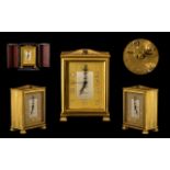 Art Deco Swiss Made Excellent Quality Gilt Metal 8 Day Travellers Miniature Clock with Alarm