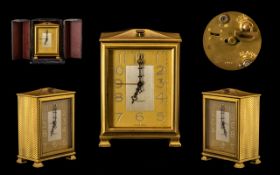 Art Deco Swiss Made Excellent Quality Gilt Metal 8 Day Travellers Miniature Clock with Alarm