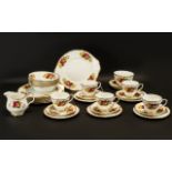 Part Teaset comprising 5 cups and 6 saucers and side plates, 6 soup/dessert bowls. 6 dinner plates