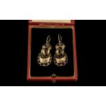 Pair Of Victorian Drop Earrings Pressed Gilt Metal Hollow Faceted Earrings, Each With Reg Marks,