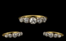 Antique Period Pleasing 18ct Gold 5 Stone Diamond Set Ring. Marked 18ct.