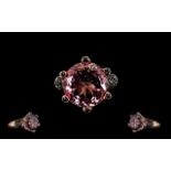 Rose de France Amethyst Large Solitaire and Black Spinel Accent Ring,