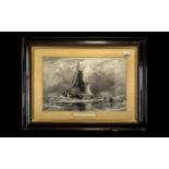 Large Victorian Glazed & Framed Print. Titled Dutch Trawlers. Overall size 28" x 37".