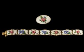 Norwegian Silver Enamelled Bracelet And Matching Brooch,