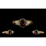 Antique Period 9ct Gold Attractive 3 Stone Diamond and Garnet Set Dress Ring with full hallmarks