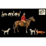 Beswick - Hand Painted Huntsman and Horse Figure with Foxhounds and Fox ( 7 ) Figures.