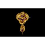 Mid Victorian Period Nice Quality 18ct Gold Brooch and Drop, Set with Amethysts of Excellent Colour.