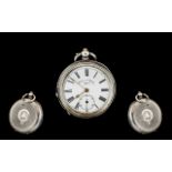 Swiss Made Nice Quality Open Faced Silver Lever Movement Pocket Watch circa 1900. Silver purity 93.