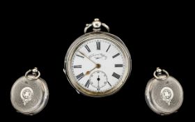 Swiss Made Nice Quality Open Faced Silver Lever Movement Pocket Watch circa 1900. Silver purity 93.