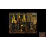Antique Painted Print Laid on a Tin Panel depicting soldiers, dignitaries and politicians,