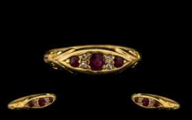 Antique Period Attractive Ladies 5 Stone Ruby & Diamond Set Dress Ring.