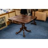 A Regency Period Georgian Mahogany Fold Over Top Tea Table with a bold centred turned column