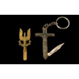 Who Dares Wins Military Badge with unusual pocket knife crucifix.