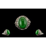 Green Jade Solitaire Ring, an 11.