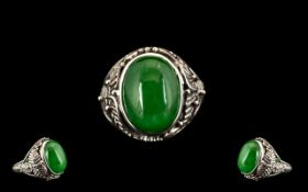 Green Jade Solitaire Ring, an 11.