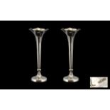 Art Nouveau Nice Quality Pair of Elegant Sterling Silver Tulip Small Vases with slender stems.
