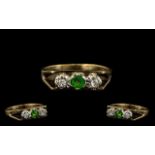 9ct Gold Attractive 3 Stone Diamond and Emerald Set Dress Ring. Full Hallmark for 9.375.