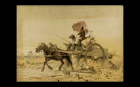 Antique Sepia Coloured Print of the Wagoneer. Signature to the corner, No. 3917, unframed. Size 8.