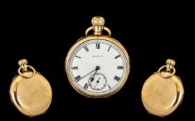 Elgin USA Gold Plated Open Faced Keyless Pocket Watch circa 1900-1910.