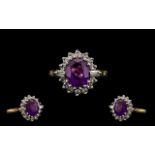 Ladies 18ct Gold Amethyst And Diamond Cluster Ring,