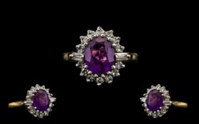 Ladies 18ct Gold Amethyst And Diamond Cluster Ring,