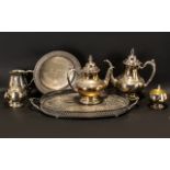 Collection of Vintage Plated Ware (EPNS) comprising: Oval Tea Tray; Salver; Fruit Bowl; 4 Piece