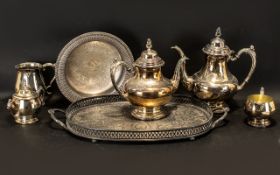 Collection of Vintage Plated Ware (EPNS) comprising: Oval Tea Tray; Salver; Fruit Bowl; 4 Piece