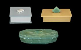 Art Deco Period Collection of Lucite Lidded Table Boxes of various designs, shapes and colours (3).