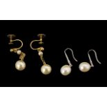 Two Pairs of Pearl Set Earrings on pair pearl drops on silver for pierced ears,