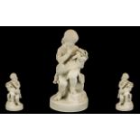 Antique Copeland Parian Figure of a girl with her dog, titled 'Go To Sleep'.