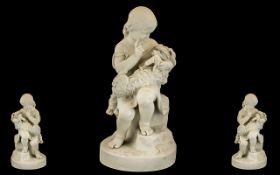 Antique Copeland Parian Figure of a girl with her dog, titled 'Go To Sleep'.