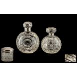 Two Silver Topped Scent Bottles Globular Hobnail Design, Both Without Stoppers,
