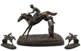 20 Century - Large and Impressive Reproduction Bronze Figure/Sculpture of a Jockey and Race Horse