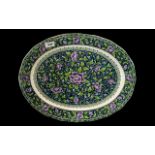 Large & Decorative Oval Platter 18" x 14" decorated in attractive shades of blue and lilac floral