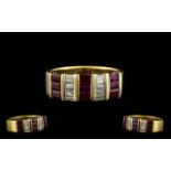 Contemporary Designed 18ct Gold - Attractive Ruby and Diamond Set Dress Ring, Marked 18ct.