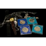 A Small Collection of Costume Jewellery to include Commemorative coins, watches, dress ring,
