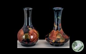 William Moorcroft Signed Vases (2) of Small Proportions, 'Pomegranates & Berries' on blue ground,