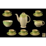 Art Deco Period 14 Piece Burleigh Tea Service comprises a coffee pot, five cups and saucers,