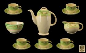 Art Deco Period 14 Piece Burleigh Tea Service comprises a coffee pot, five cups and saucers,