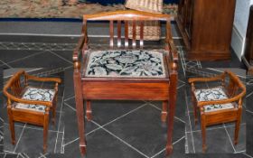 Piano Stool in Mahogany, with lift up lid for music storage. Upholstered seat, raised on four legs