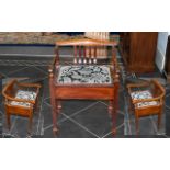 Piano Stool in Mahogany, with lift up lid for music storage. Upholstered seat, raised on four legs