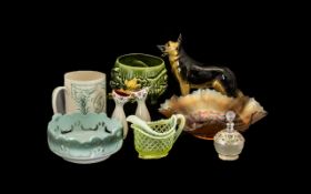 A Collection of Porcelain Items including a figure of an Alsatian dog;