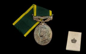 George VI Territorial Efficiency Medal Awarded To MAJOR G G WATSON R.A.O.